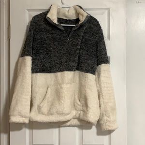White and gray half zip Sherpa